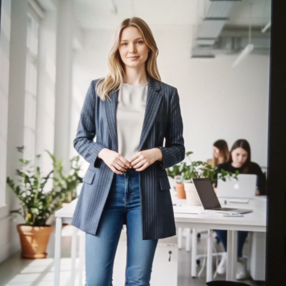 Lewit Wool Blend Plaid Womens Blazer Navy Blue Office Professional Sz 10